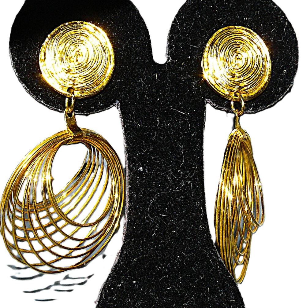 Vtg Premier Designs Gold-Tone Multi-hoop Dangle Earrings Textured Round Studs 3"